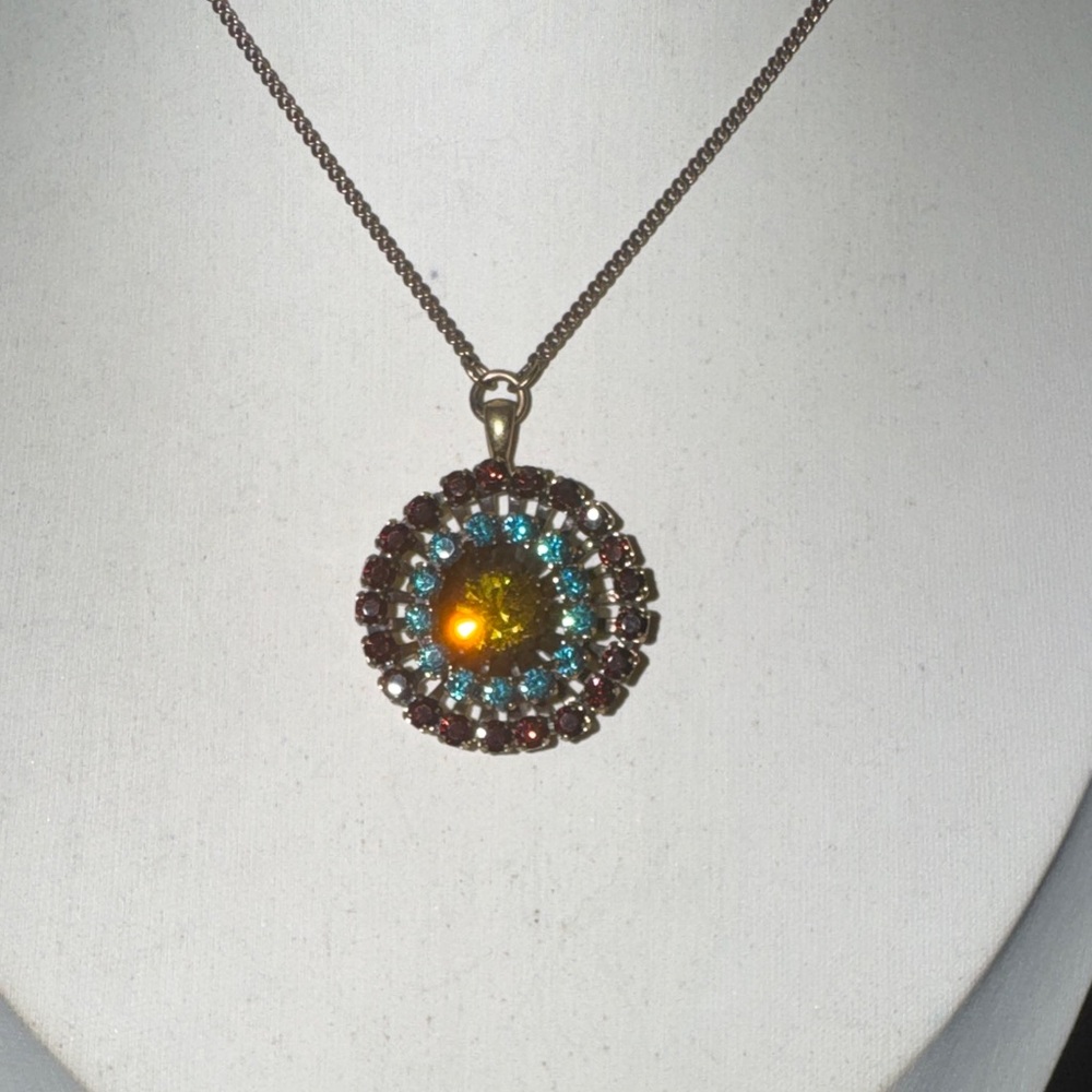 Pilgrim Gold-Tone Multicolor Crystal Round Pendant Necklace